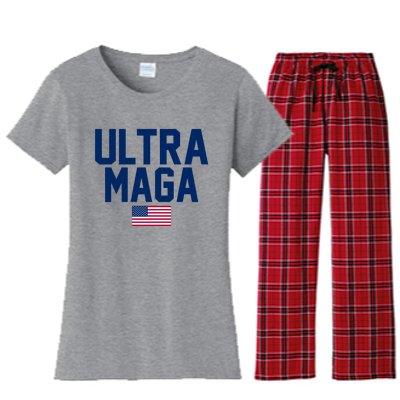 Ultra MAGA Shirt Maga King Funny Anti Biden American Flag Pro Trump Trendy Women's Flannel Pajama Set