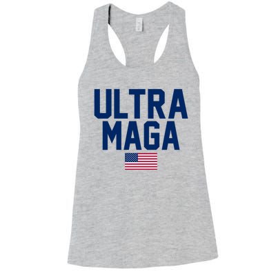 Ultra MAGA Shirt Maga King Funny Anti Biden American Flag Pro Trump Trendy Women's Racerback Tank