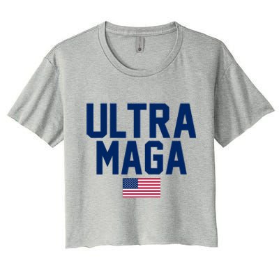 Ultra MAGA Shirt Maga King Funny Anti Biden American Flag Pro Trump Trendy Women's Crop Top Tee