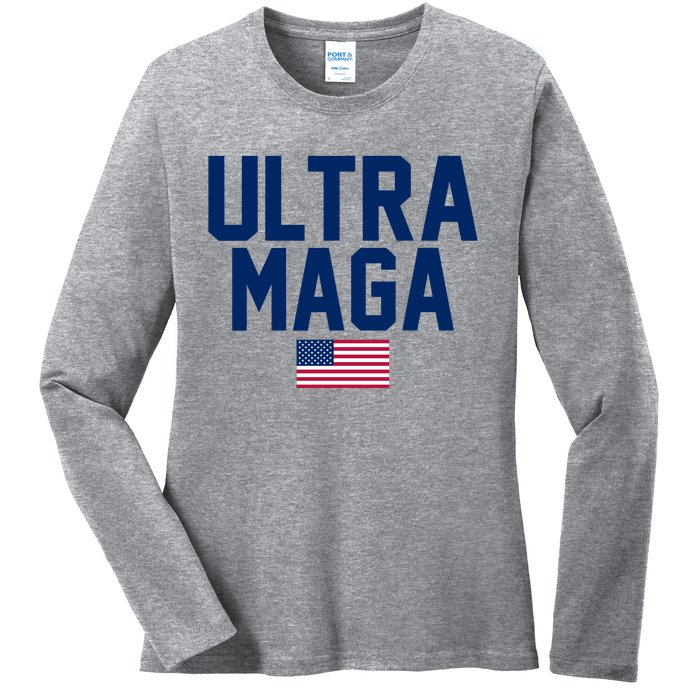 Ultra MAGA Shirt Maga King Funny Anti Biden American Flag Pro Trump Trendy Ladies Long Sleeve Shirt