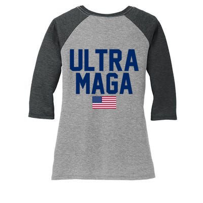 Ultra MAGA Shirt Maga King Funny Anti Biden American Flag Pro Trump Trendy Women's Tri-Blend 3/4-Sleeve Raglan Shirt