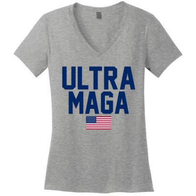 Ultra MAGA Shirt Maga King Funny Anti Biden American Flag Pro Trump Trendy Women's V-Neck T-Shirt