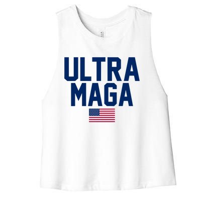 Ultra MAGA Shirt Maga King Funny Anti Biden American Flag Pro Trump Trendy Women's Racerback Cropped Tank