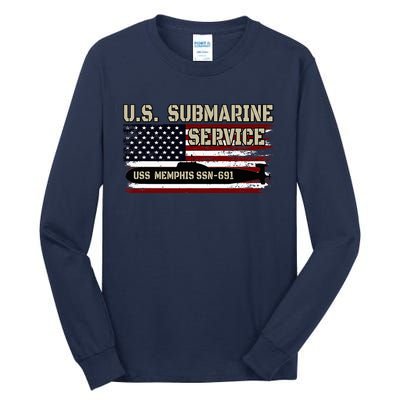 Uss Memphis Ssn691 Submarine Veterans Day FatherS Day Tall Long Sleeve T-Shirt