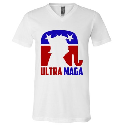 Ultra MAGA Shirt Pro Trump Funny Anti Biden Republican Gift V-Neck T-Shirt