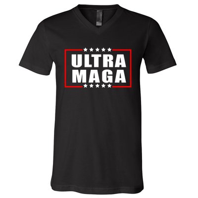 Ultra Maga Slogan With Stars Graphic V-Neck T-Shirt