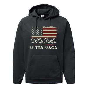 Ultra MAGA Shirt Funny Anti Biden US Flag Pro Trump Trendy Ultra MAGA Performance Fleece Hoodie