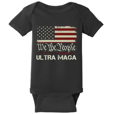 Ultra MAGA Shirt Funny Anti Biden US Flag Pro Trump Trendy Ultra MAGA Baby Bodysuit