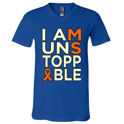 Unstoppable Multiple Sclerosis Awareness Support Graphic Cute Gift V-Neck T-Shirt