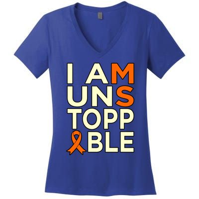 Unstoppable Multiple Sclerosis Awareness Support Graphic Cute Gift Women's V-Neck T-Shirt