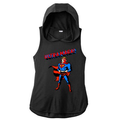 Ultra MAGA Superhero Parody Trump 2024 Anti Biden Ladies PosiCharge Tri-Blend Wicking Draft Hoodie Tank