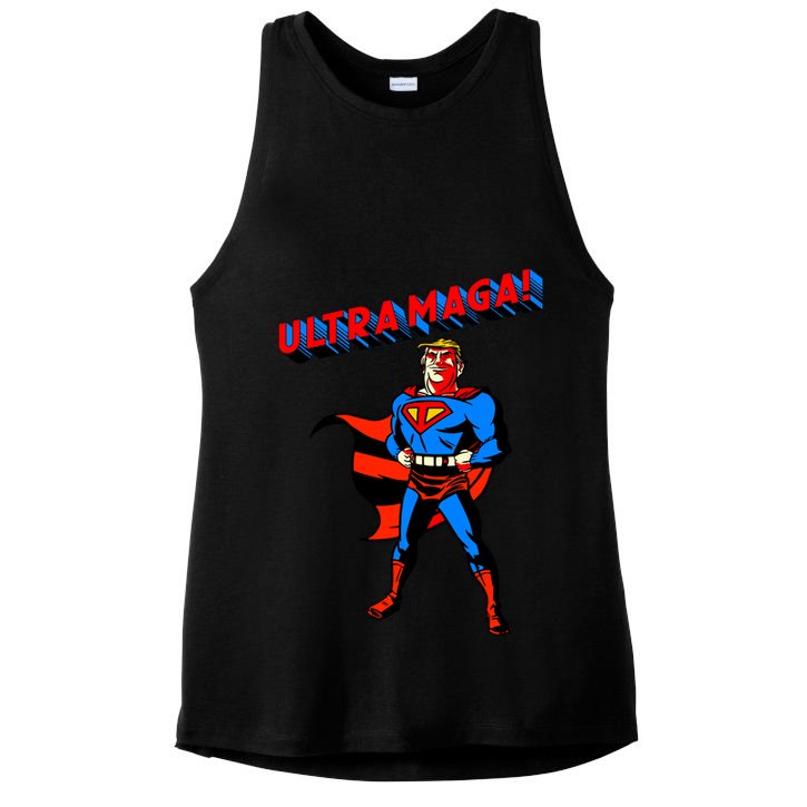 Ultra MAGA Superhero Parody Trump 2024 Anti Biden Ladies PosiCharge Tri-Blend Wicking Tank