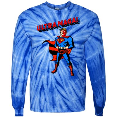 Ultra MAGA Superhero Parody Trump 2024 Anti Biden Tie-Dye Long Sleeve Shirt