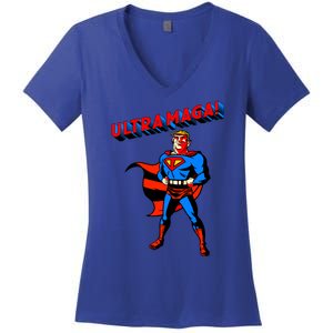 Ultra MAGA Superhero Parody Trump 2024 Anti Biden Women's V-Neck T-Shirt