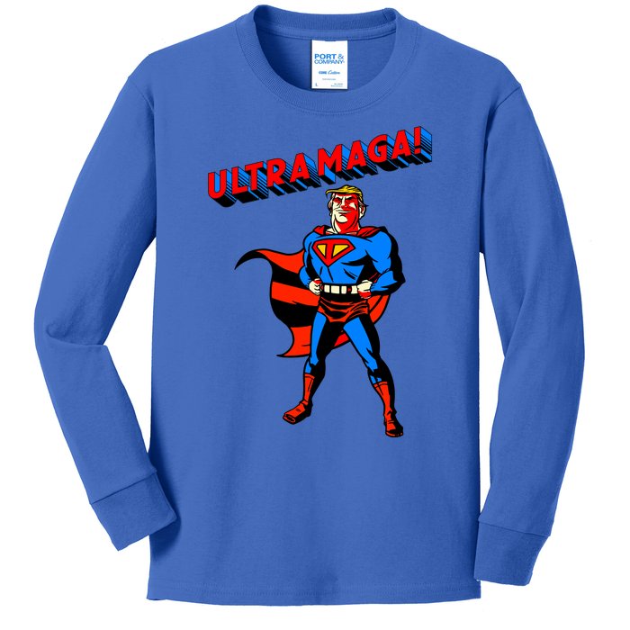 Ultra MAGA Superhero Parody Trump 2024 Anti Biden Kids Long Sleeve Shirt