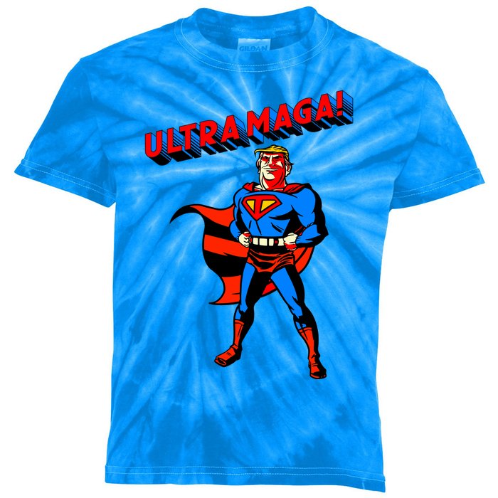 Ultra MAGA Superhero Parody Trump 2024 Anti Biden Kids Tie-Dye T-Shirt