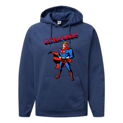 Ultra MAGA Superhero Parody Trump 2024 Anti Biden Performance Fleece Hoodie