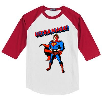 Ultra MAGA Superhero Parody Trump 2024 Anti Biden Kids Colorblock Raglan Jersey