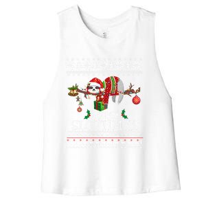 Ugly Merry Slothmas Gift Christmas Pajama For Sloth Lovers Great Gift Women's Racerback Cropped Tank