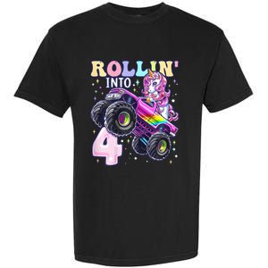 Unicorn Monster Truck 4th Birthday 4 Year Old Party Garment-Dyed Heavyweight T-Shirt