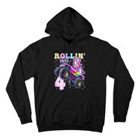 Unicorn Monster Truck 4th Birthday 4 Year Old Party Hoodie