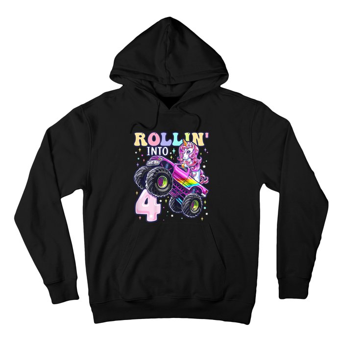 Unicorn Monster Truck 4th Birthday 4 Year Old Party Hoodie