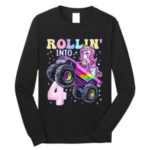 Unicorn Monster Truck 4th Birthday 4 Year Old Party Long Sleeve Shirt