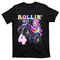 Unicorn Monster Truck 4th Birthday 4 Year Old Party T-Shirt