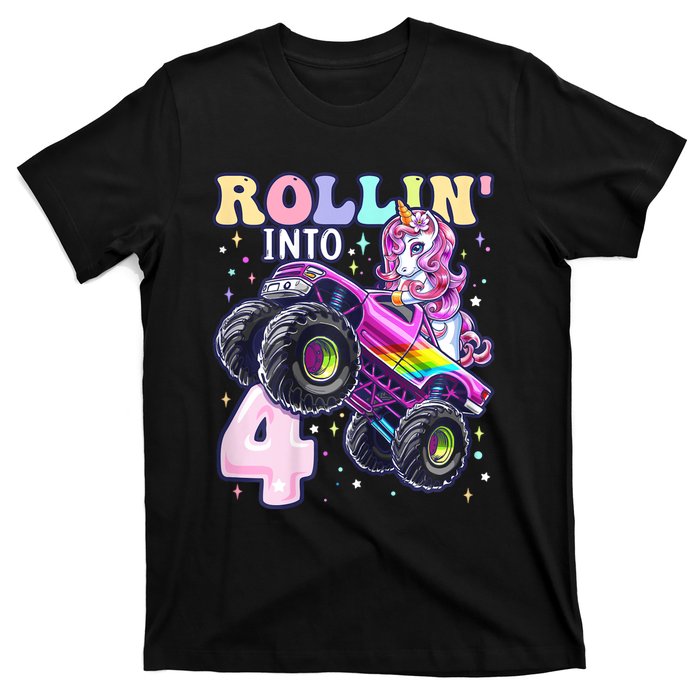 Unicorn Monster Truck 4th Birthday 4 Year Old Party T-Shirt