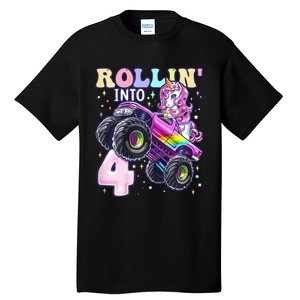 Unicorn Monster Truck 4th Birthday 4 Year Old Party Tall T-Shirt