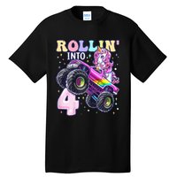 Unicorn Monster Truck 4th Birthday 4 Year Old Party Tall T-Shirt