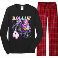 Unicorn Monster Truck 4th Birthday 4 Year Old Party Long Sleeve Pajama Set