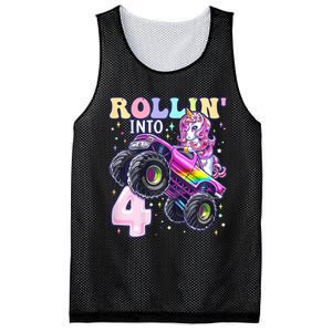 Unicorn Monster Truck 4th Birthday 4 Year Old Party Mesh Reversible Basketball Jersey Tank