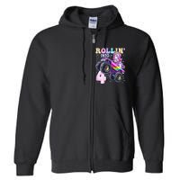 Unicorn Monster Truck 4th Birthday 4 Year Old Party Full Zip Hoodie