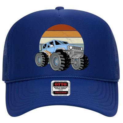 Unique Monster Truck Funny Gift Retro Vintage Meaningful Gift High Crown Mesh Back Trucker Hat