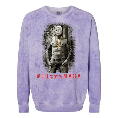 Ultra MAGA Trump The Great MAGA King Funny Gangster Colorblast Crewneck Sweatshirt