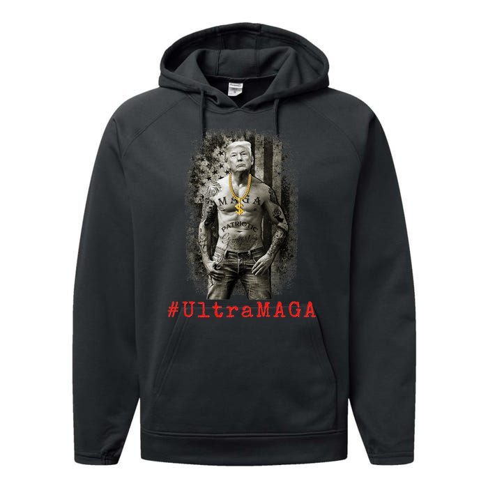 Ultra MAGA Trump The Great MAGA King Funny Gangster Performance Fleece Hoodie