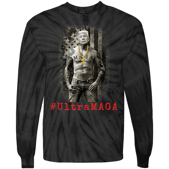 Ultra MAGA Trump The Great MAGA King Funny Gangster Tie-Dye Long Sleeve Shirt