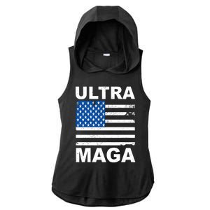 Ultra Maga Trump USA Flag Ladies PosiCharge Tri-Blend Wicking Draft Hoodie Tank