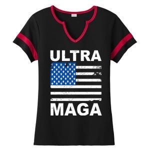 Ultra Maga Trump USA Flag Ladies Halftime Notch Neck Tee