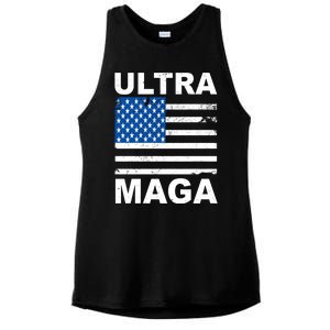 Ultra Maga Trump USA Flag Ladies PosiCharge Tri-Blend Wicking Tank