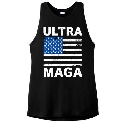 Ultra Maga Trump USA Flag Ladies PosiCharge Tri-Blend Wicking Tank