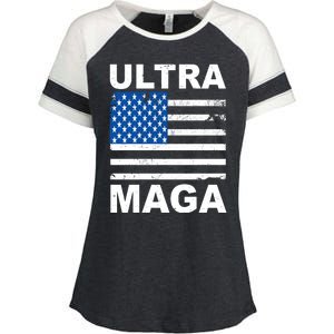 Ultra Maga Trump USA Flag Enza Ladies Jersey Colorblock Tee