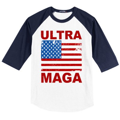 Ultra Maga Trump USA Flag Baseball Sleeve Shirt