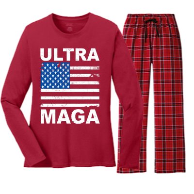 Ultra Maga Trump USA Flag Women's Long Sleeve Flannel Pajama Set 