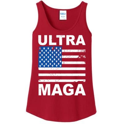 Ultra Maga Trump USA Flag Ladies Essential Tank