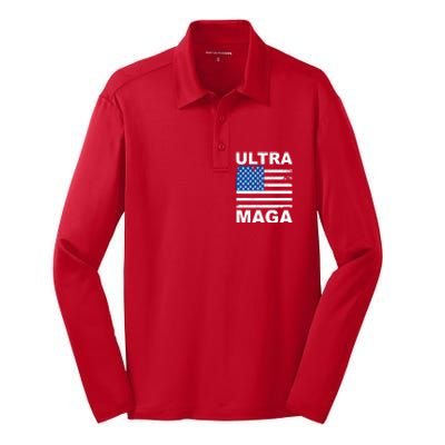 Ultra Maga Trump USA Flag Silk Touch Performance Long Sleeve Polo