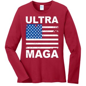 Ultra Maga Trump USA Flag Ladies Long Sleeve Shirt