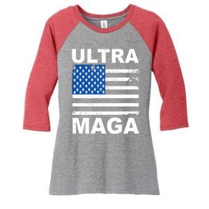 Ultra Maga Trump USA Flag Women's Tri-Blend 3/4-Sleeve Raglan Shirt