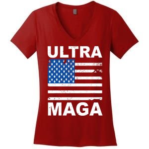 Ultra Maga Trump USA Flag Women's V-Neck T-Shirt